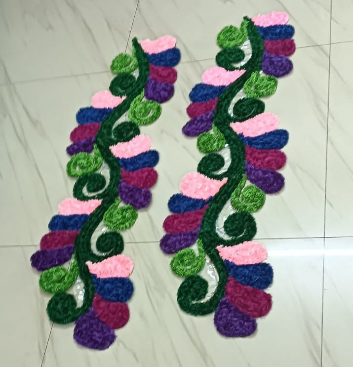 दरवाजा सजावटीसाठी रेडीमेड फ्लोरल बॉर्डर रांगोळी (जोड) | Premium Floral Door Border Rangoli Mat – Set of 2