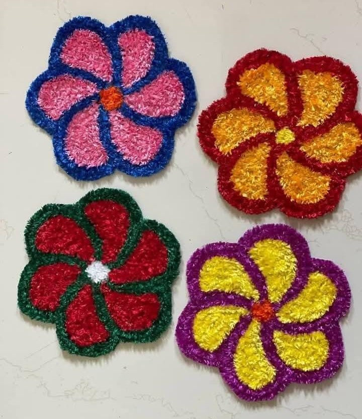 Handmade Rangoli Flower Mat Set – Festive Decorative Floor Décor