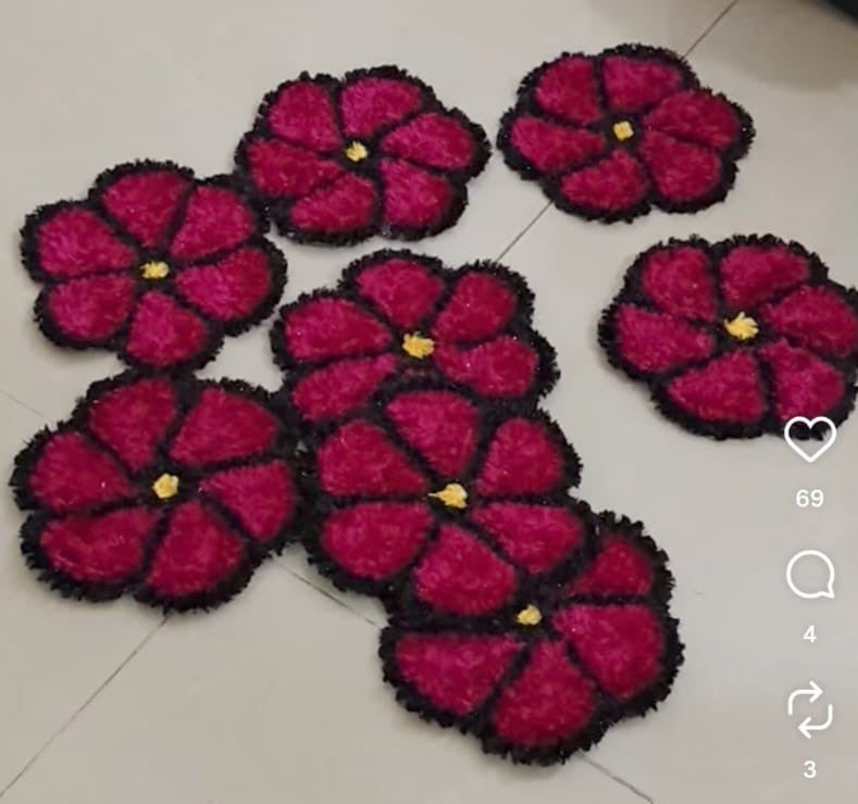 Handmade Rangoli Flower Mat Set – Festive Decorative Floor Décor