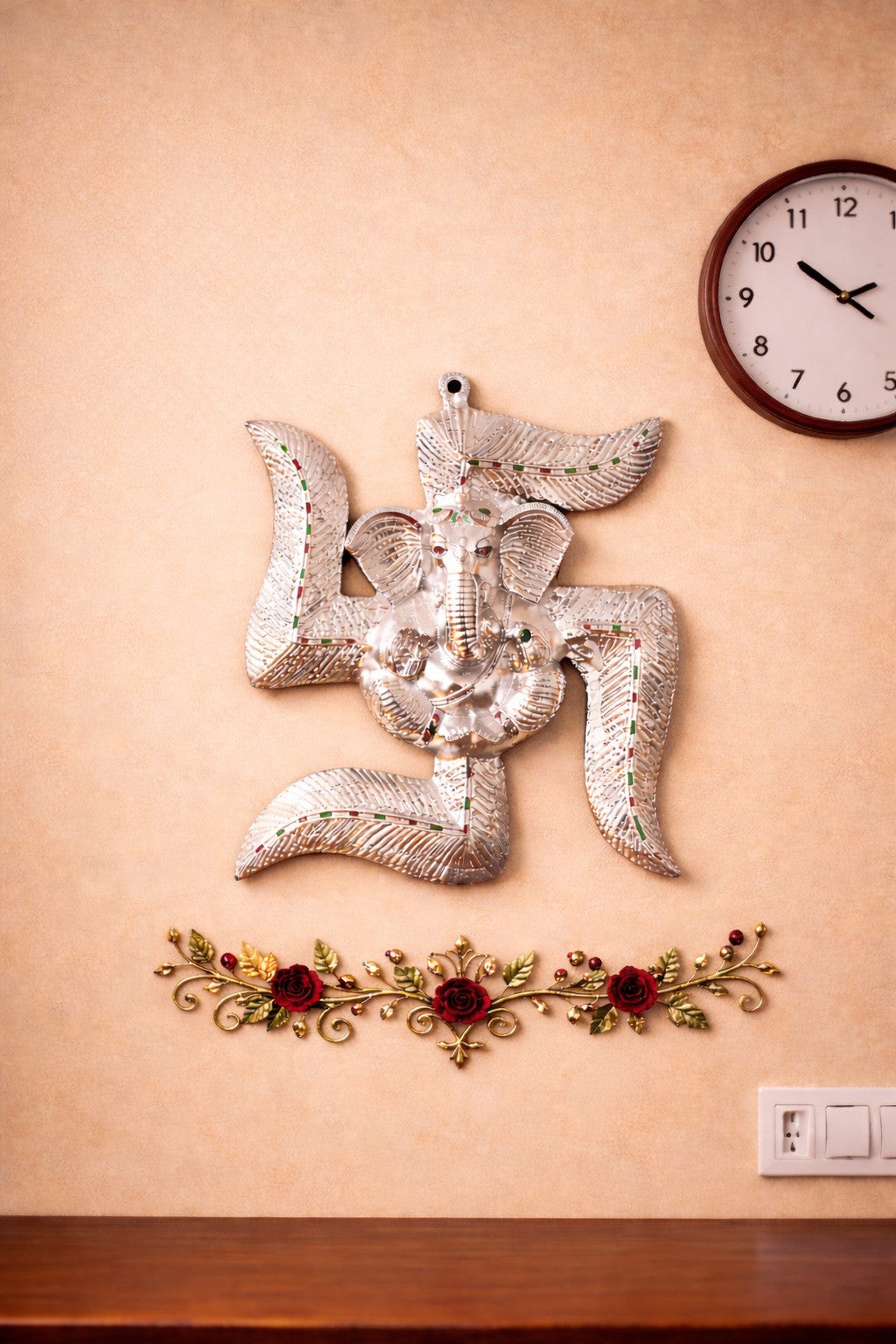 Swastik Ganesha Wall Hanging (Silver Sacred Décor)