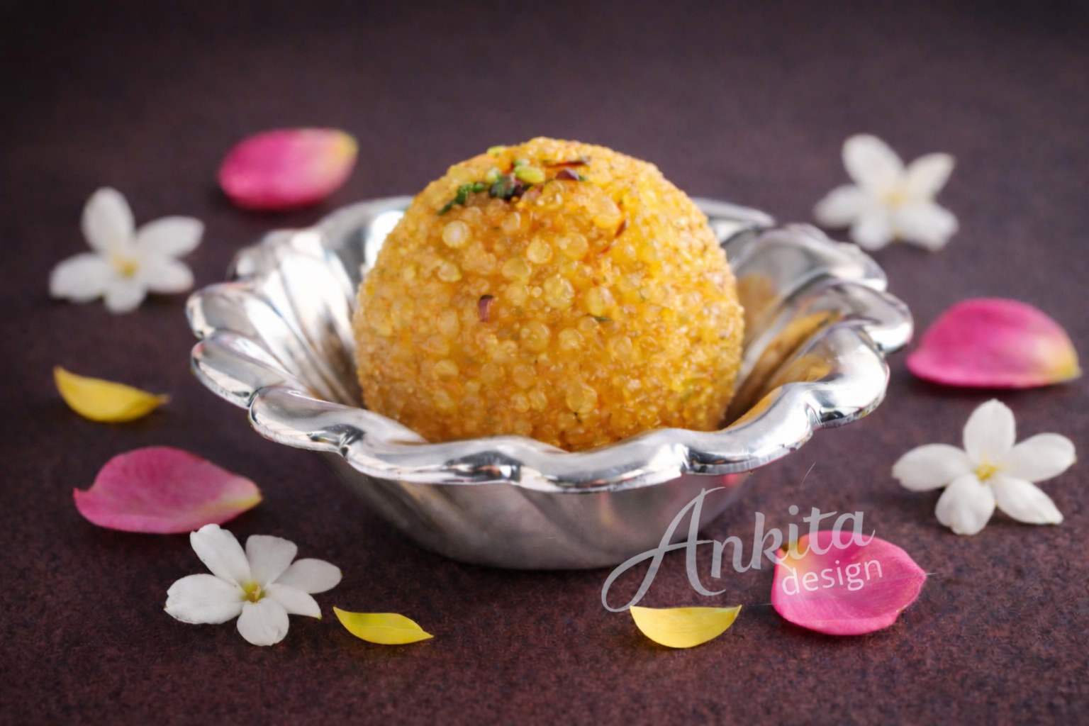 Designer Silver Sweet Bowl (Floral Serving Katori)