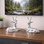 seated Royal Deer Figurine Set (Silver Finish Decorative Pair)