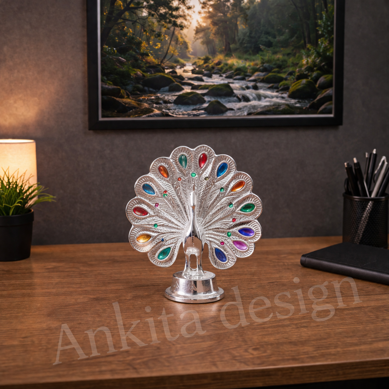 Mayur | Royal Peacock Showpiece (Silver Finish with Color Stone Detailing)