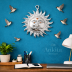 Radiant Sun Face Wall Hanging (Silver Finish Spiritual Décor)