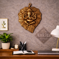 Leaf Design Ganesha Wall Hanging (Antique Gold Finish Décor)