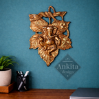 Leaf Motif Ganesha Wall Art (Antique Gold Finish Hanging)
