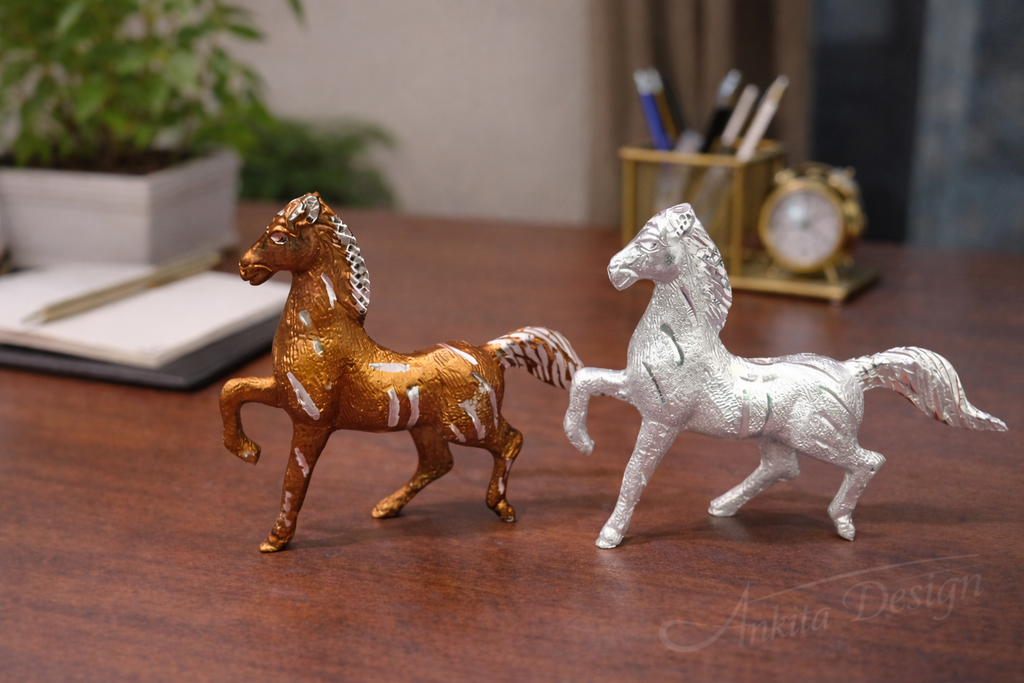 Dual-Tone twin Horse Figurine Set (Gold & Silver Finish Decorative Pair)