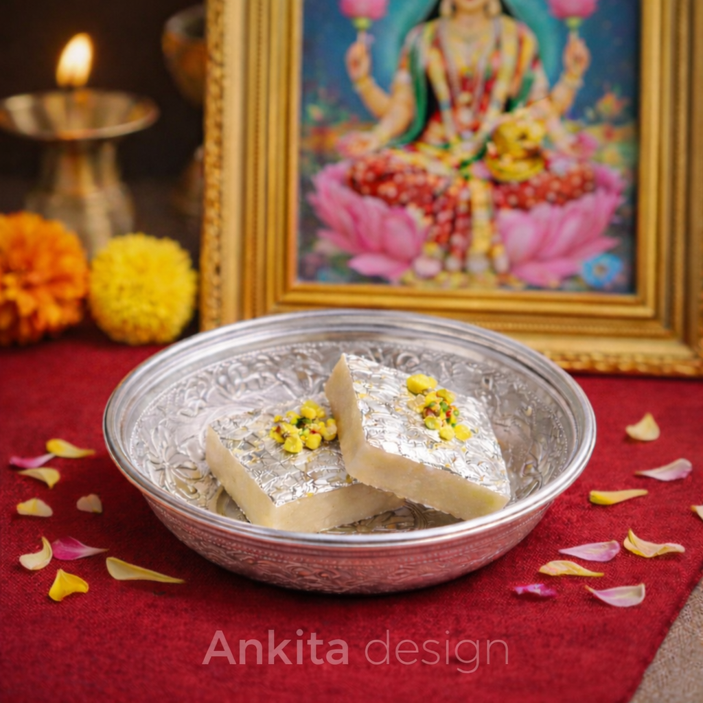 Bowl | Embossed Silver Serving Bowl (Premium Prasad & Sweet Dish)