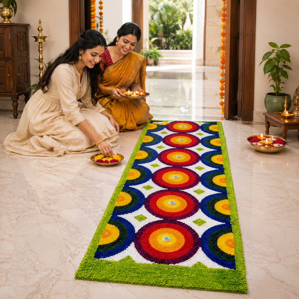 Decorative Indoor Rangoli Floor Mat for Home Entrance & Hallway