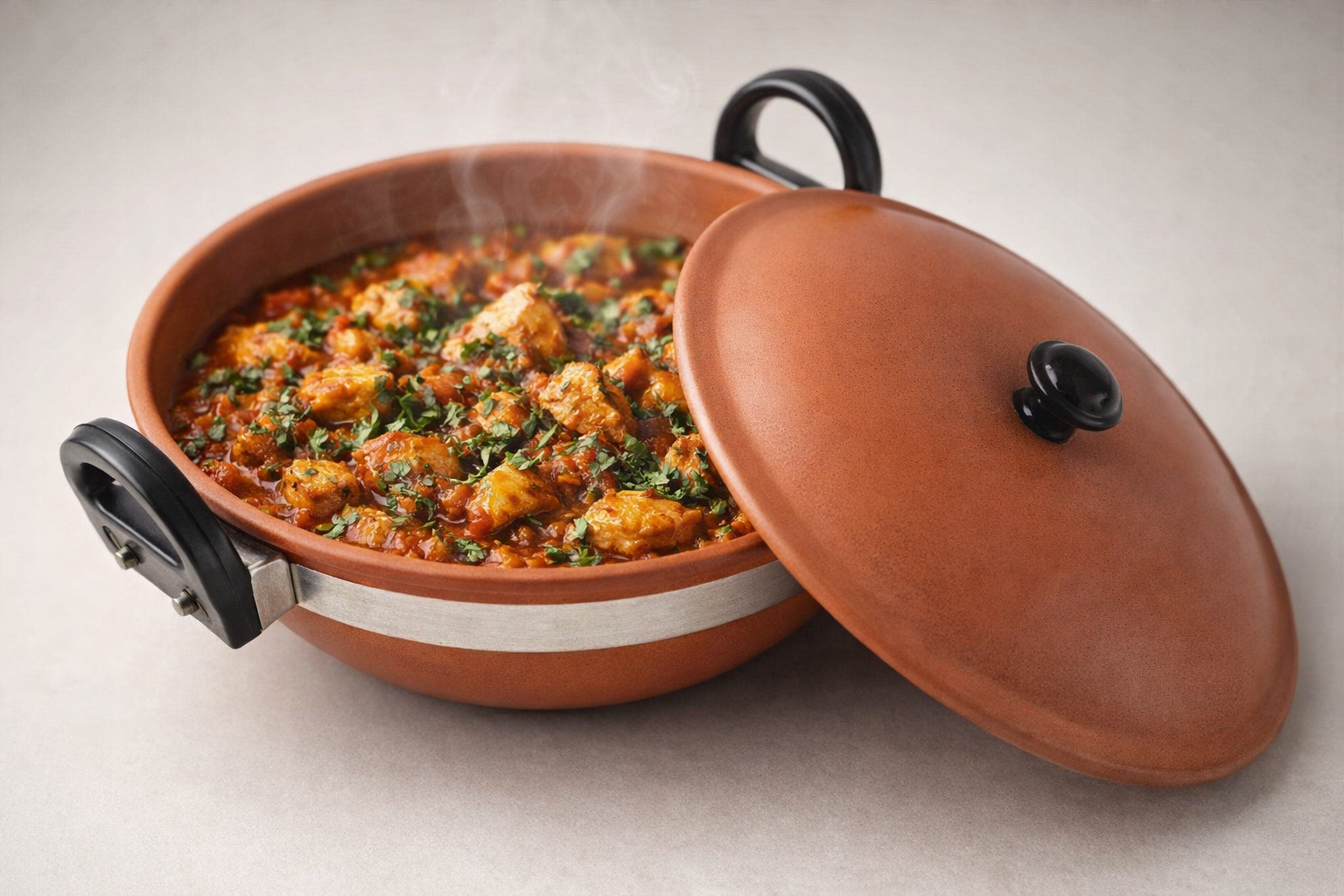 Terracotta Pan (Clay Kadhai) with Lid – Natural Clay Cookware for Healthy Cooking