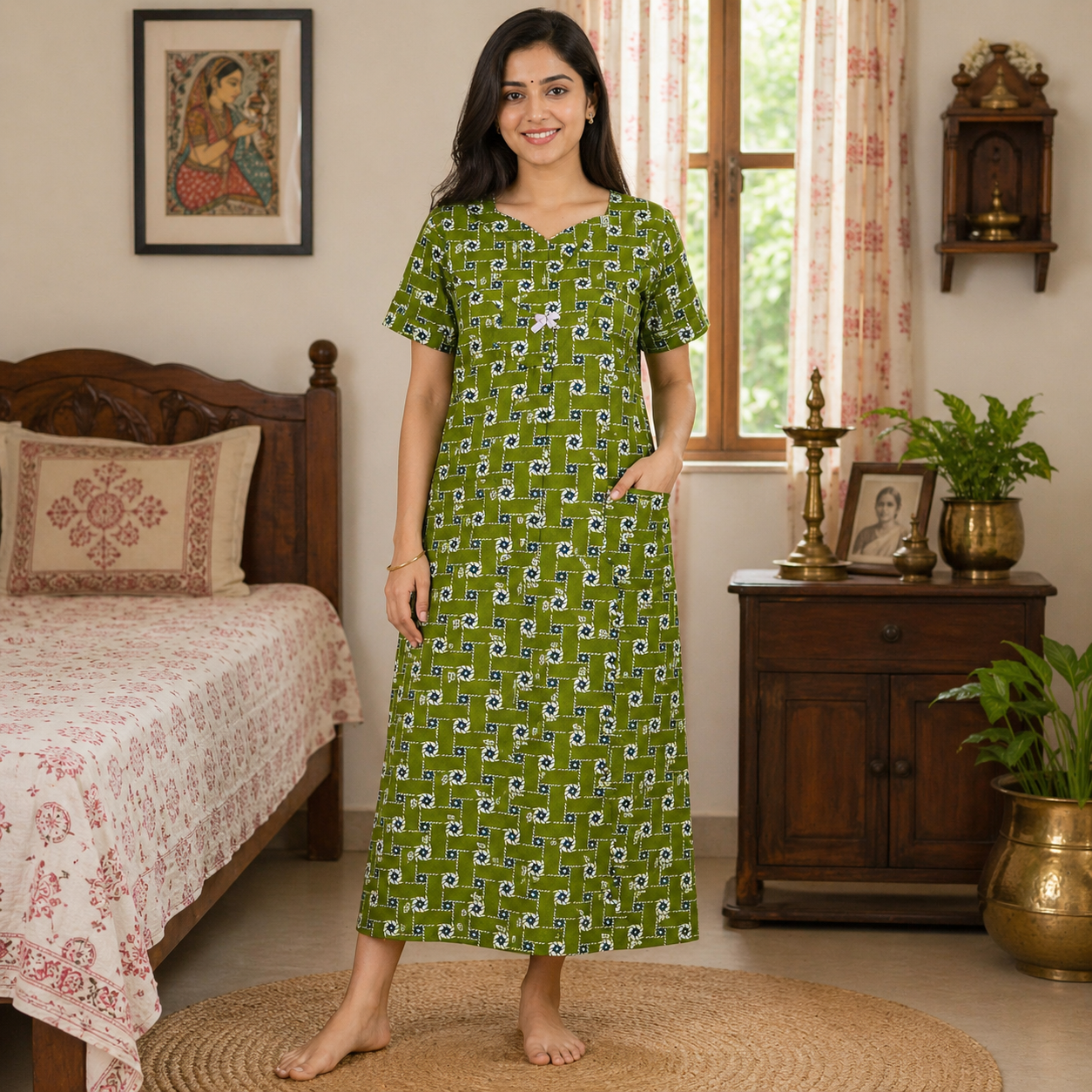 Printed Cotton Nighty for Women – Comfortable Daily Wear Gown