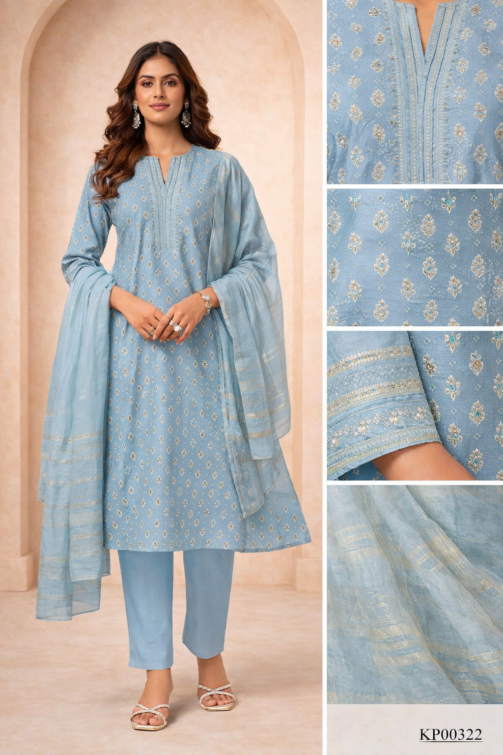 Sky Blue Embroidered Kurta Set with Dupatta