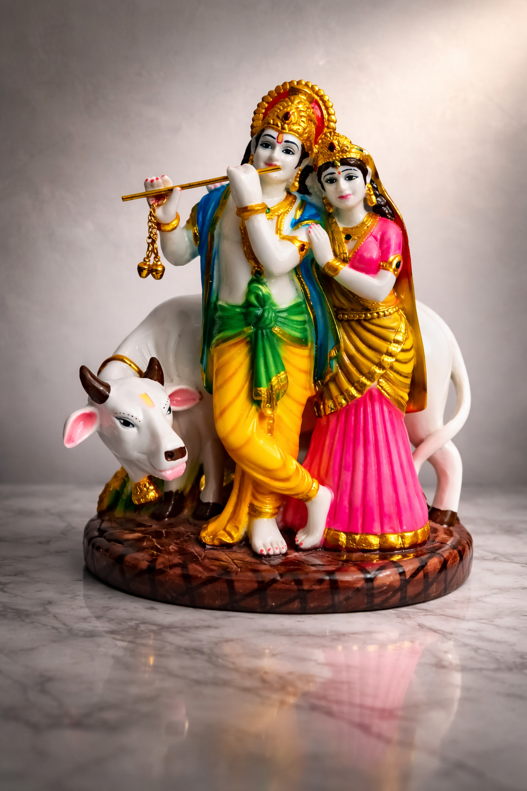 Radha Krishna with Cow Statue