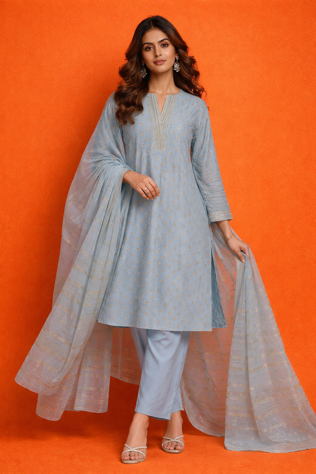 Sky Blue Embroidered Kurta Set with Dupatta