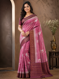 Pink Floral Printed Saree with Maroon Zari Border | Festive & Wedding Wear Saree for Women