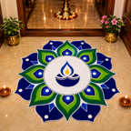 दिवा डिझाइन प्रीमियम रेडीमेड रांगोळी मॅट | Premium Diya Design Ready Made Rangoli Mat
