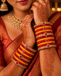 Premium Red & Yellow Bridal Bangles Set | Traditional Designer Bangles for Women