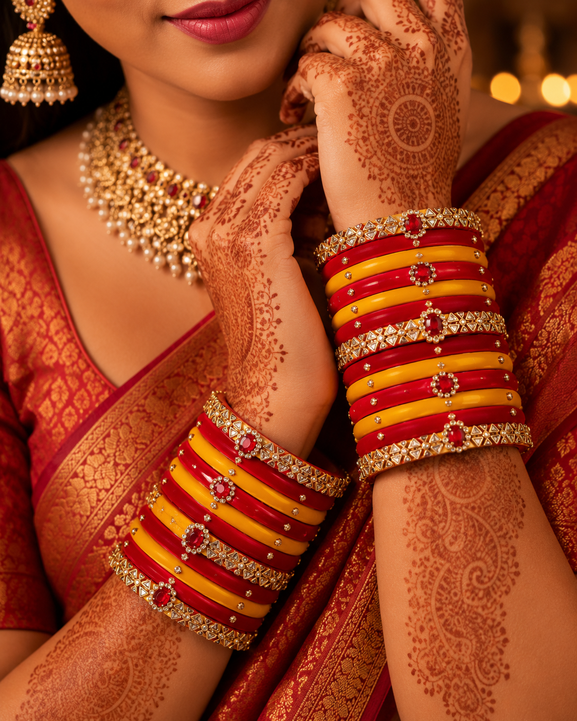 Premium Red & Yellow Bridal Bangles Set | Traditional Designer Bangles for Women