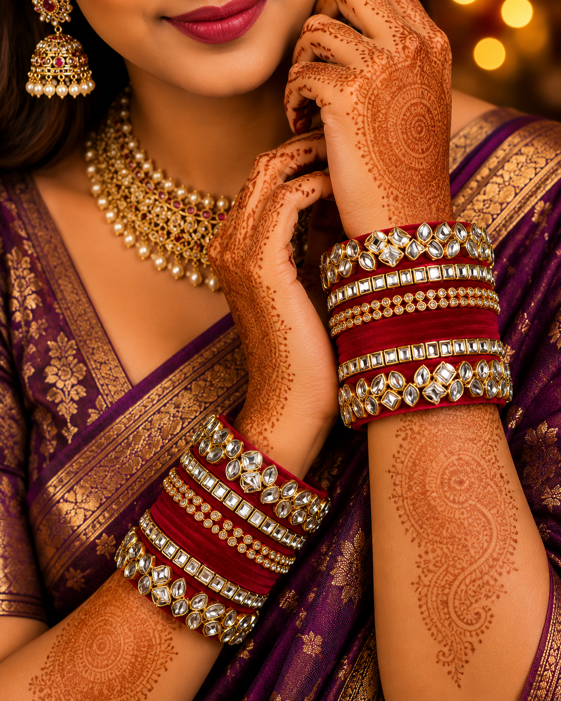 Premium Red Kundan Bangles Set | Elegant Traditional Designer Bangles for Women