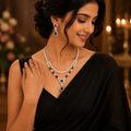 Luxury American Diamond Necklace Set with Green & Ruby Stone Design Earrings