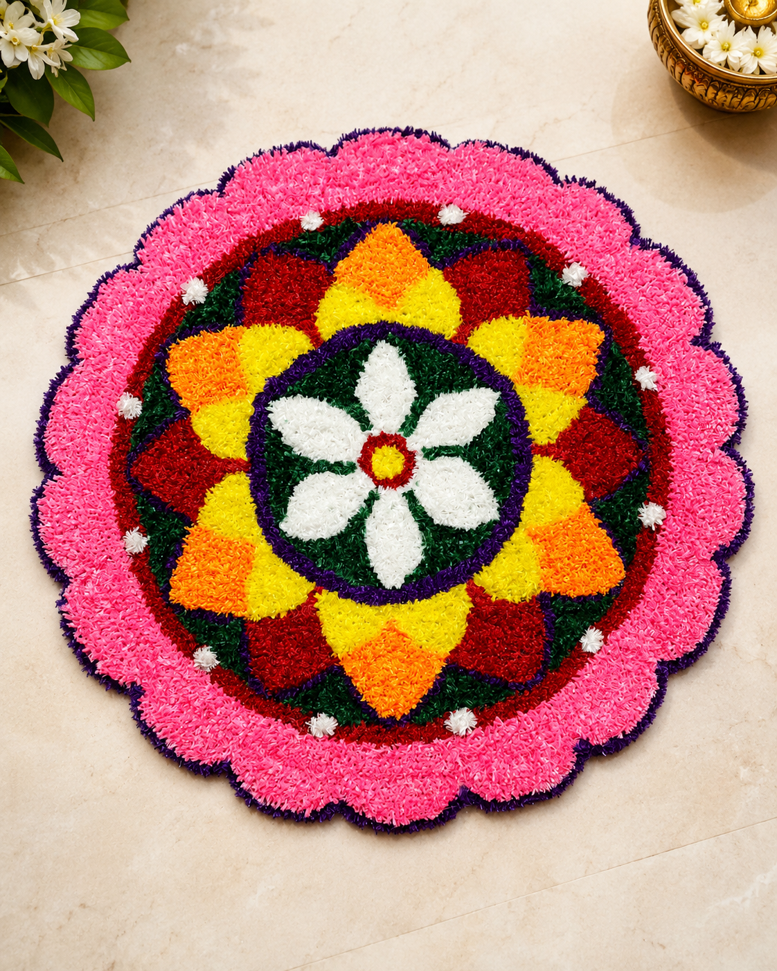 Handmade Multicolor Floral Rangoli Mat | Ready-Made Decorative Floor Rangoli