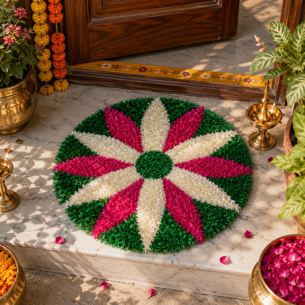 Handmade Rangoli Door Mat – 1 Ft Decorative Floor Mat