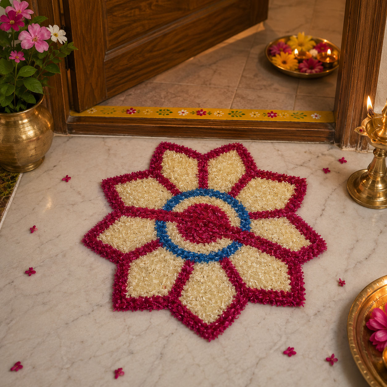 Handmade Rangoli Door Mat – Pair of 1 Ft Decorative Mats
