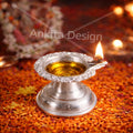 Ek vati Diva | Silver Pooja Diya with Ornate Base (Traditional Oil Lamp)