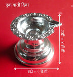 Ek vati Diva | Silver Pooja Diya with Ornate Base (Traditional Oil Lamp)