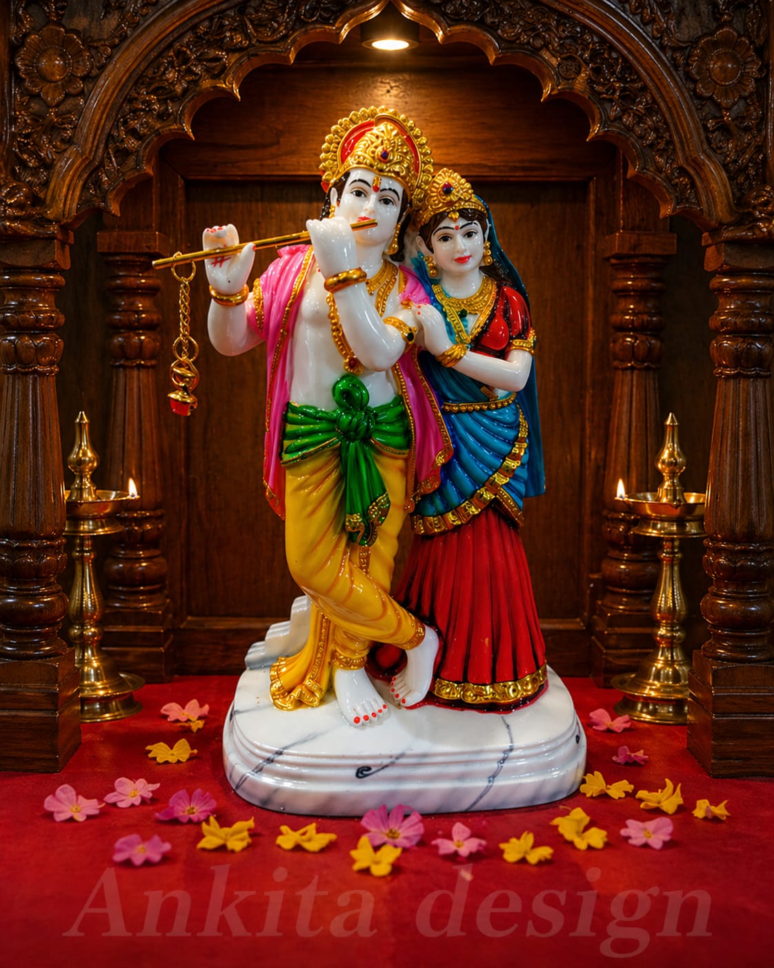 Radha Krishna with Cow Statue
