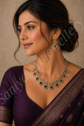 Emerald Stone Floral Necklace Set – Gold-Plated Designer Jewellery with Matching Earrings | Elegant Party & Wedding Wear