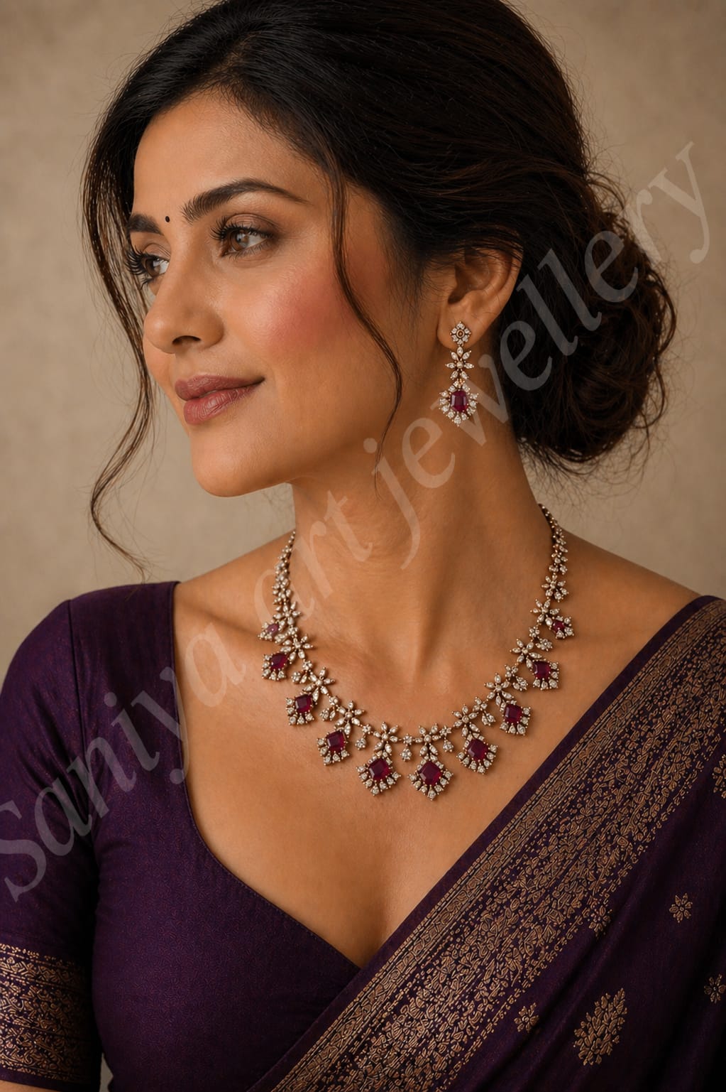 Ruby Stone Floral Necklace Set – Gold-Plated Designer Jewellery with Matching Earrings | Wedding & Party Wear