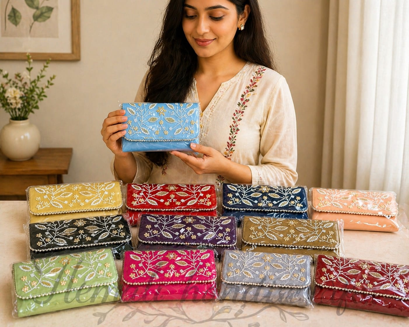 Handcrafted Embroidered Clutch Wallet for Women – Multi-Color Floral Designer Ethnic Purse with Bead Work