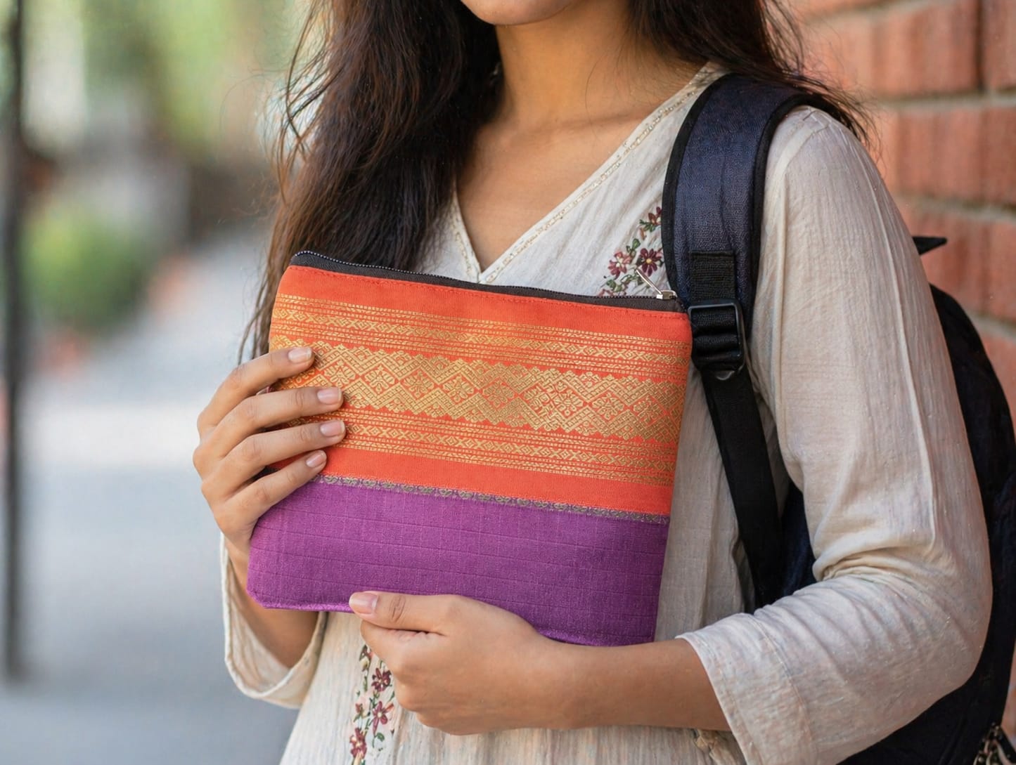 Handwoven Fabric Coin Pouch for Women – Multi-Color Ethnic Zip Wallet | Compact Travel Organizer