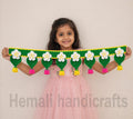 Handmade Crochet Floral Door Toran – White Flower & Leaf Hanging Bandhanwar with Pom-Poms | Festive Home Décor