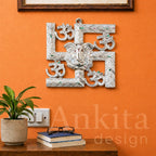 White Metal Ganesh Swastik Wall Hanging | Om Symbol Wall Décor for Home & Office