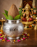 Premium White Metal Kalash | Decorative Pooja Kalash for Coconut Setup, Mandir & Ritual Use