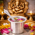 Premium White Metal Phulpatra Pali Set | Pooja Jal Patra with Spoon for Mandir & Ritual Use
