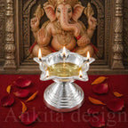 1 No. Niranjan | White Metal Diya for Pooja & Festivals | Decorative Oil Lamp