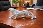 Premium White Metal Tiger Statue | Elegant Silver Finish Showpiece for Table Décor