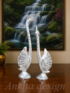Premium White Metal Flying Swan Pair Showpiece | Decorative Swan Couple Statue for Home Décor