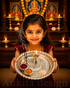 Premium Diamond Pooja Thali Set with Diya  | White Metal Aarti Thali for Festivals & Rituals