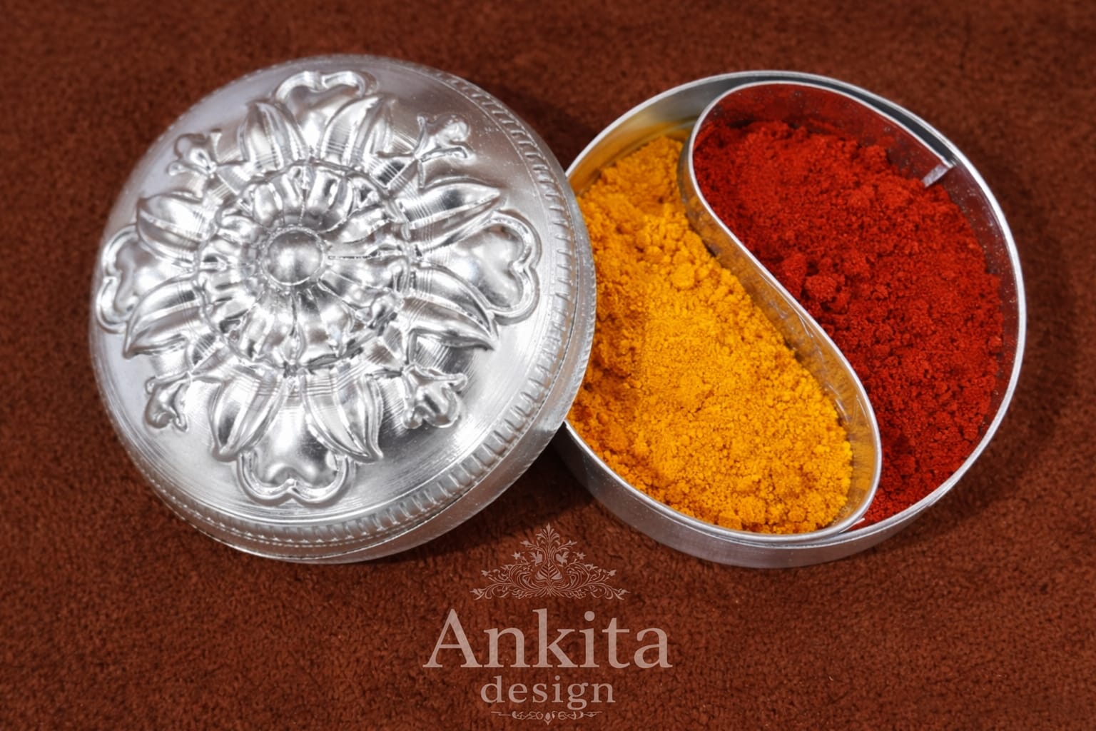 Haldi Kunku Dabbi | Premium White Metal | 2-in-1 Tilak Container with Lid for Pooja & Mandir