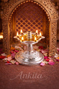 3 No. Niranjan | Premium White Metal Standing Panch Aarti Diya