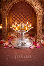 3 No. Niranjan | Premium White Metal Standing Panch Aarti Diya