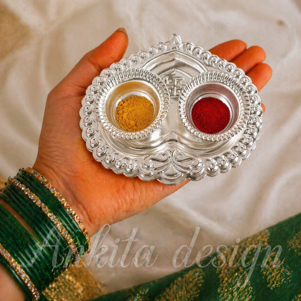 Heart Paan Karanda | Premium White Metal Kumkum Haldi Plate | Decorative Pooja Tilak Thali for Home & Devghar
