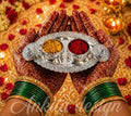 Oval Paan Karanda | Premium White Metal Dual Bowl Pooja Thali | Kumkum Haldi Plate for Devghar & Ceremonies