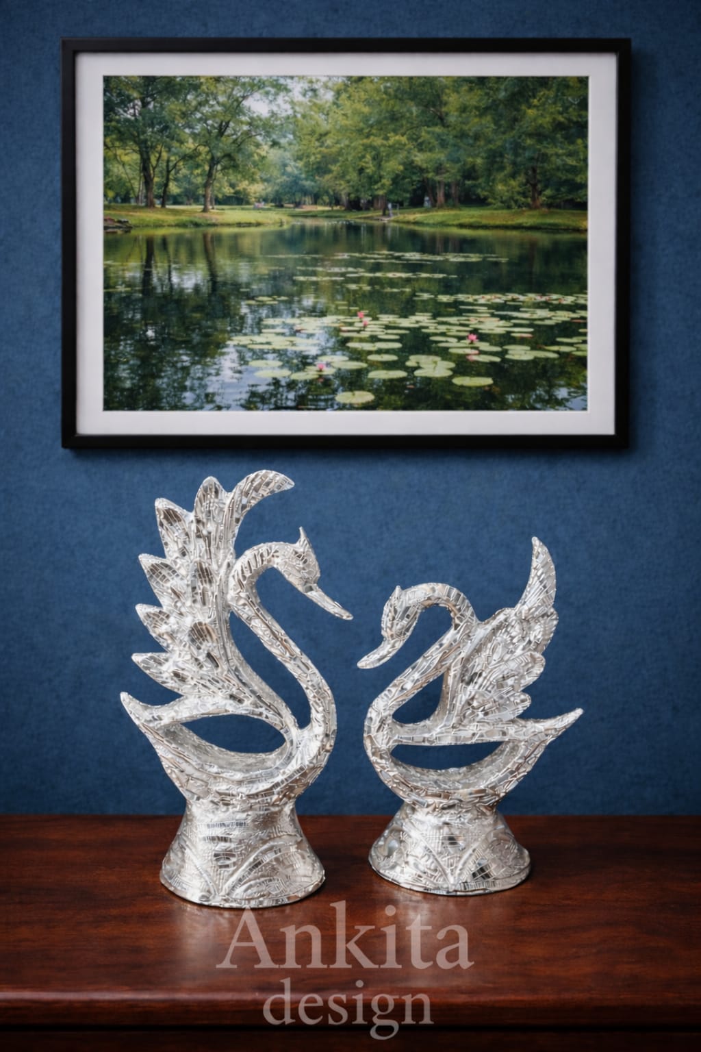 Luxury White Metal Swan Pair Showpiece | Elegant Duck Couple Statue with Premium Finish for Home Décor