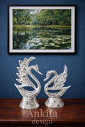 Luxury White Metal Swan Pair Showpiece | Elegant Duck Couple Statue with Premium Finish for Home Décor