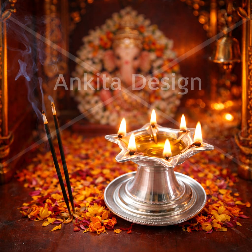 Plate Niranjan | Premium White Metal 5 Jyot Diya with Plate | Silver Finish Aarti Lamp for Pooja & Mandir